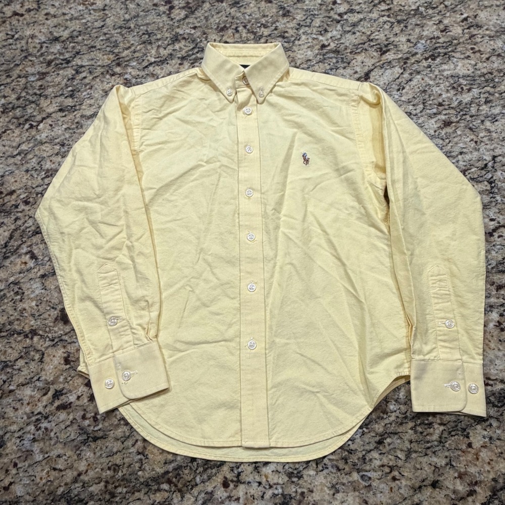 Ralph Lauren Boys Yellow Oxford Button Down Shirt Size 8 Long Sleeve Pony ws